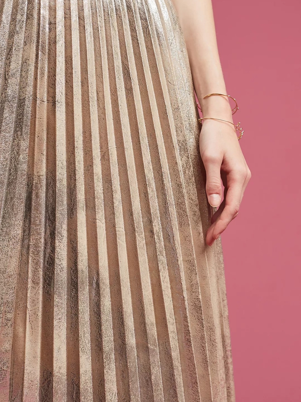 Anthropologie Maeve Metallic Pleated Midi Skirt - Champagne Gold Size Large EUC - Picture 5 of 10